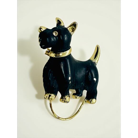 Vintage Scottie Dog Brooch Black Enamel-Gold Tone-Mid Century Costume Pin-Retro - Picture 3 of 6